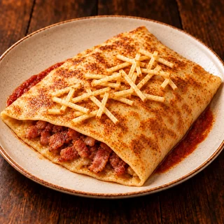 Panqueca de Bacon — fotografia gastronômica da panqueca com recheio de Bacon