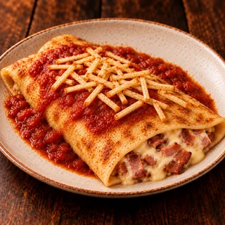 Panqueca de Bacon com queijo — fotografia gastronômica da panqueca com recheio de Bacon, queijo