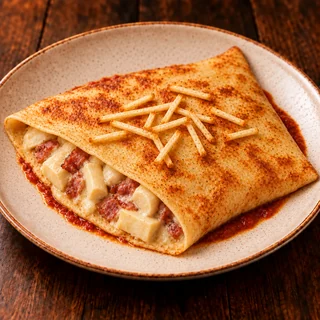 Panqueca de Bacon com palmito — fotografia gastronômica da panqueca com recheio de Bacon, palmito
