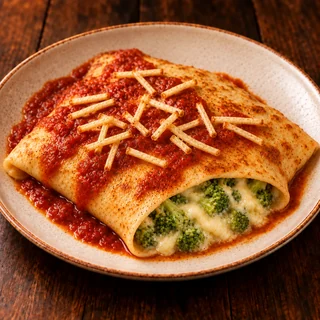 Panqueca de Brócolis e queijo — fotografia gastronômica da panqueca com recheio de Brócolis, queijo