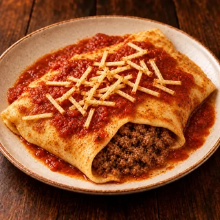 Panqueca de Carne — fotografia gastronômica da panqueca com recheio de Carne