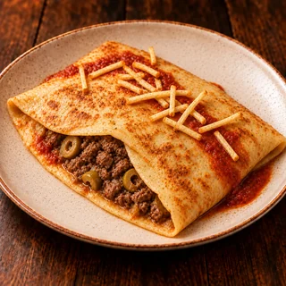 Panqueca de Carne com azeitona — fotografia gastronômica da panqueca com recheio de Carne, azeitona