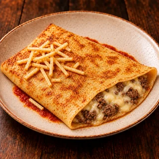 Panqueca de Carne com queijo — fotografia gastronômica da panqueca com recheio de Carne, queijo