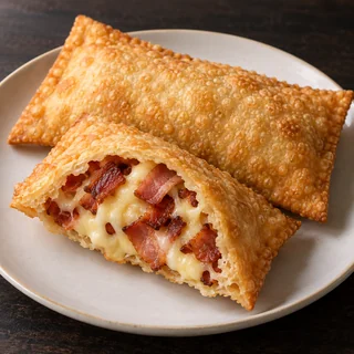 Pastel de Bacon com queijo — imagem ilustrativa; Bacon, queijo