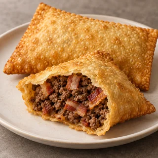 Pastel de Bacon com carne — imagem ilustrativa; Bacon, carne