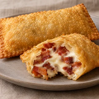 Pastel de Bacon com catupiry — imagem ilustrativa; Bacon, catupiry