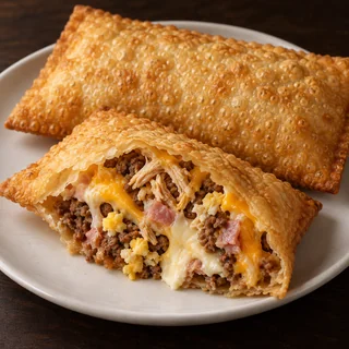 Pastel de Borólios — imagem ilustrativa; Frango, carne, ovo, presunto, queijo, catupiry e cheddar