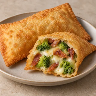 Pastel de Brócolis, queijo e bacon — imagem ilustrativa; Brócolis, queijo, bacon