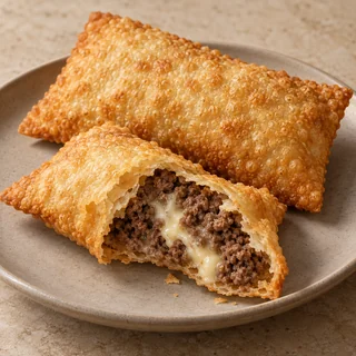 Pastel de Carne com queijo — imagem ilustrativa; Carne, queijo